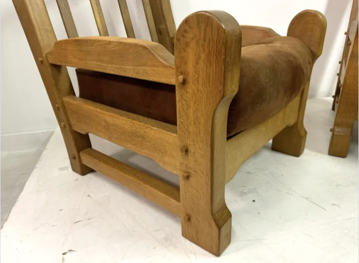 photo buy Pair Of Chunky 1960s Brutalist Armchairs In Oak