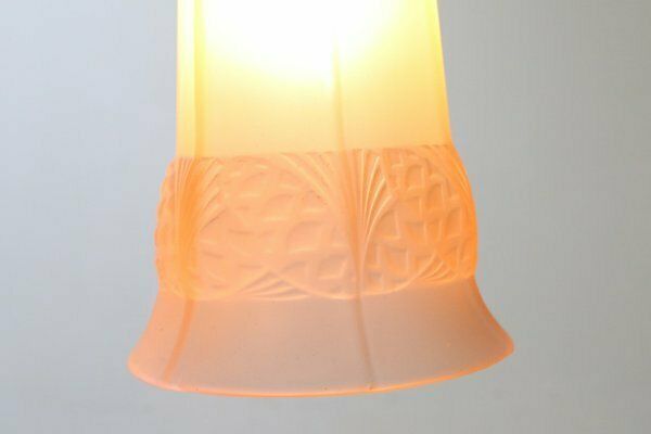 Art Deco Chandelier With Etched Pink Glass Shades, 1930s photo Lighting