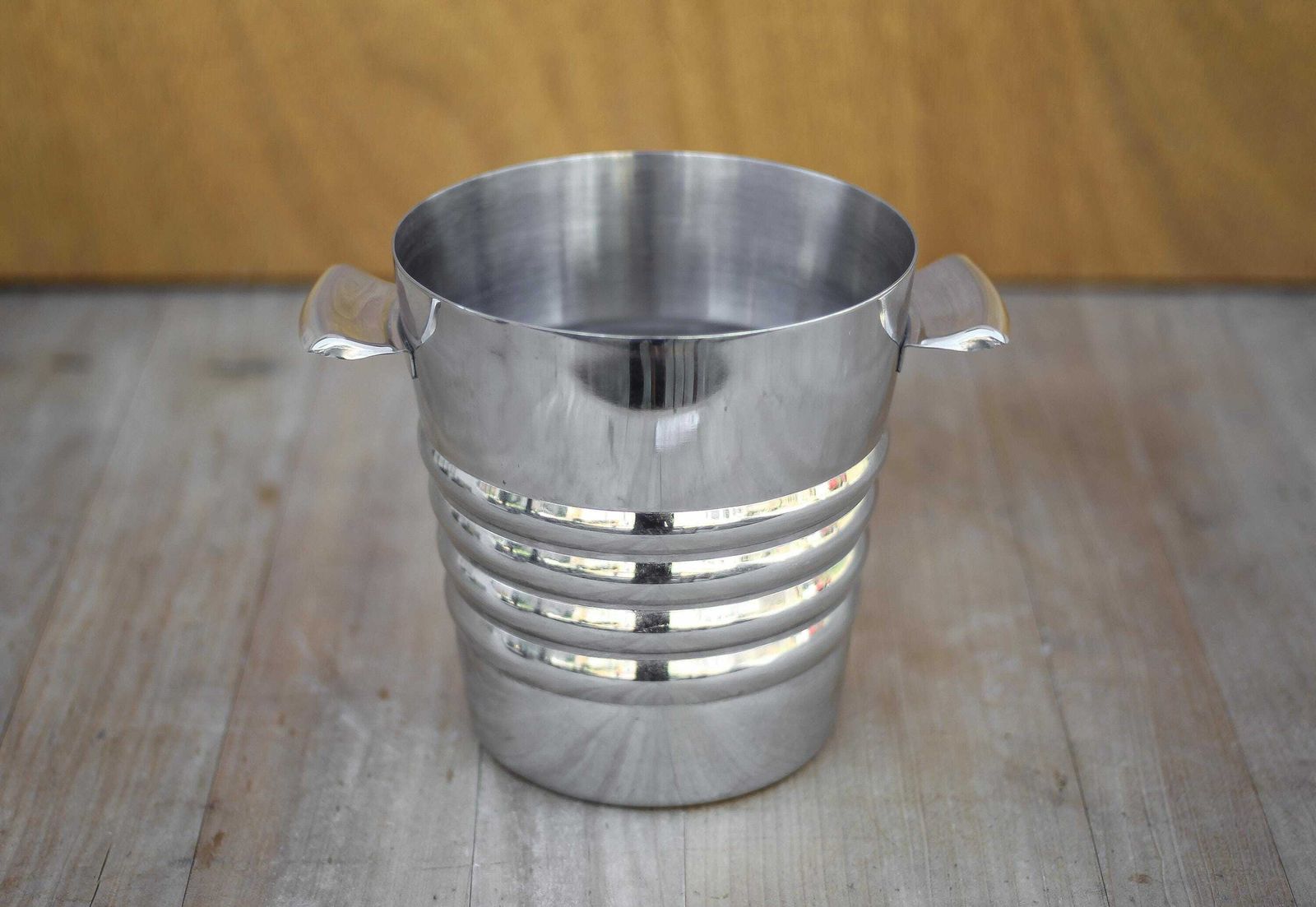 Art Deco Style Champagne Bucket, Vintage Stainless Steel Champagne Bucket, Tableware, Made In France, Bucket photo for sale