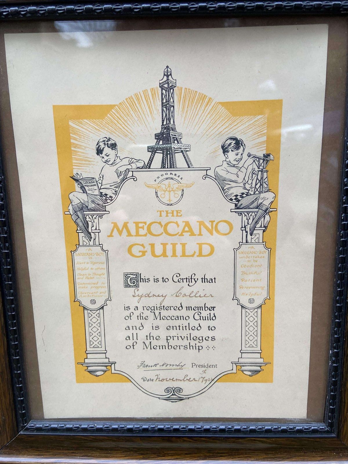 1920s Meccano Guild Certificate In A Gorgeous Vintage Wooden Glazed Frame (34.5 X 28.5cm) photo furniture