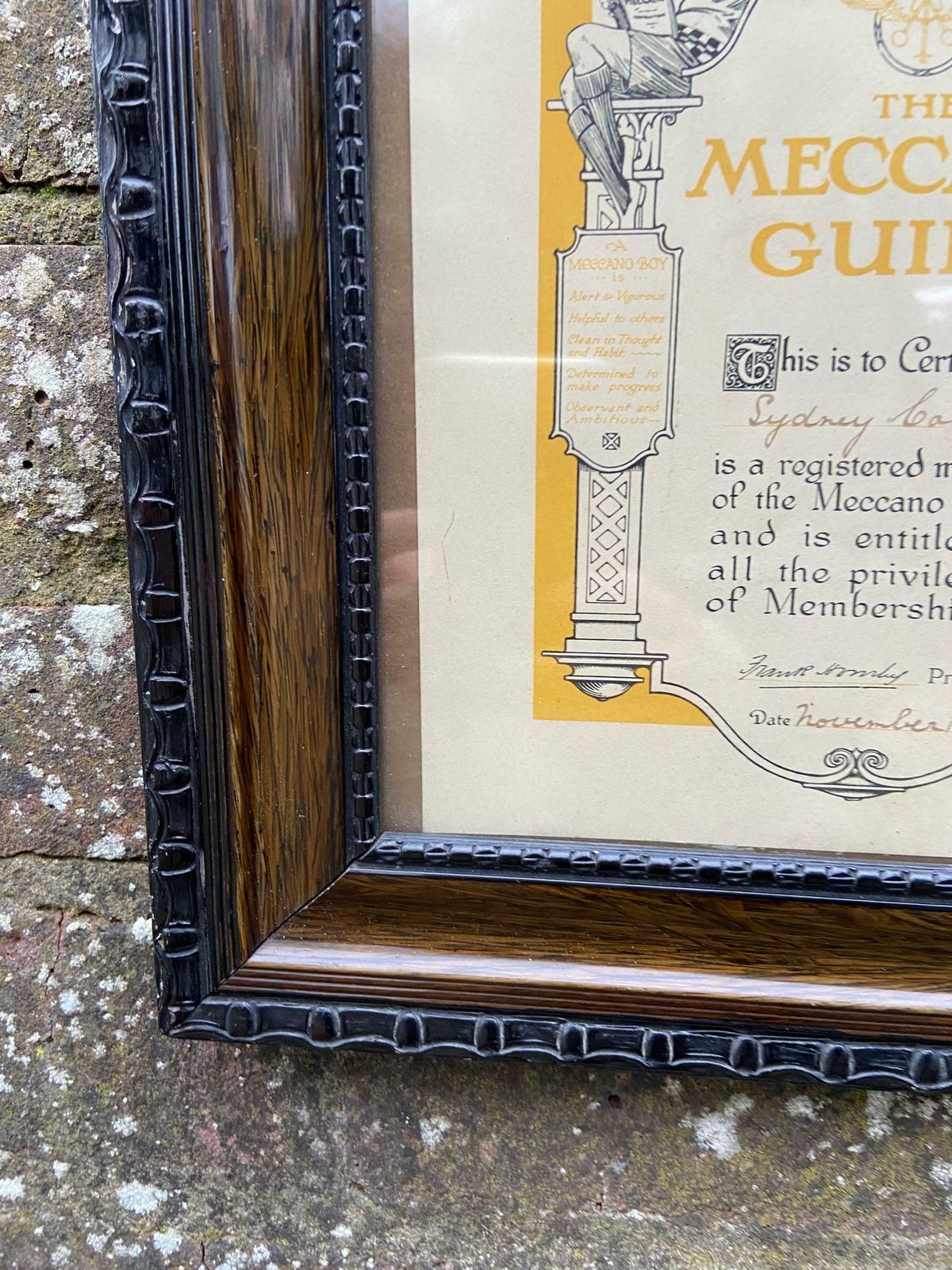 1920s Meccano Guild Certificate In A Gorgeous Vintage Wooden Glazed Frame (34.5 X 28.5cm) photo buy
