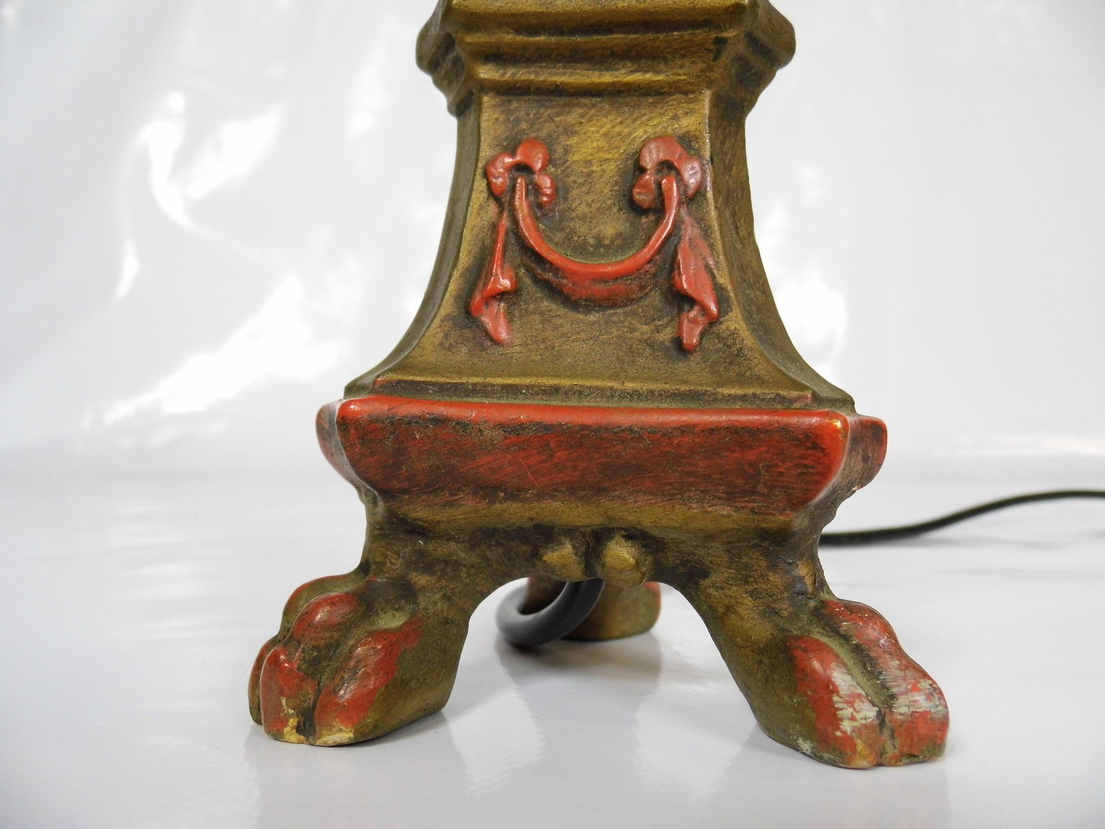 Antique Ecclesiastical Painted Gilt Alterstick Lamp Italian Baroque Style photo furniture