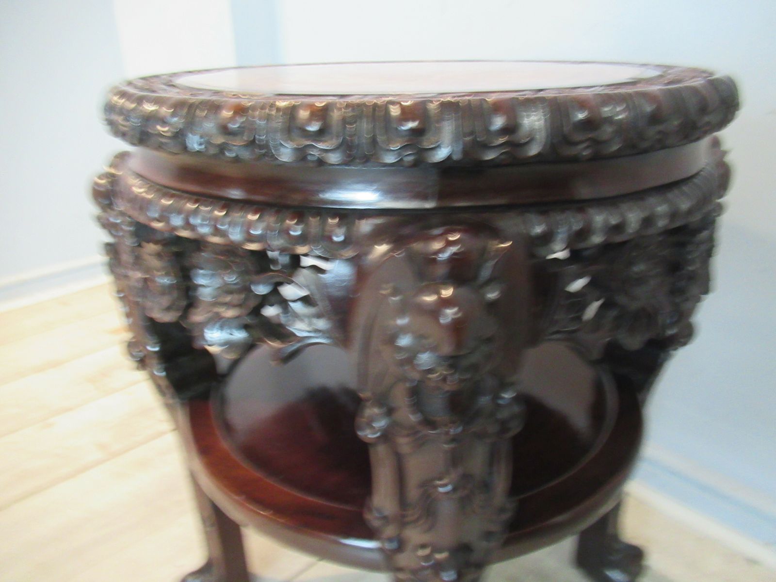Fine Oriental  Hard Wood  Carved Stand With A Marble  Top photo 675.0