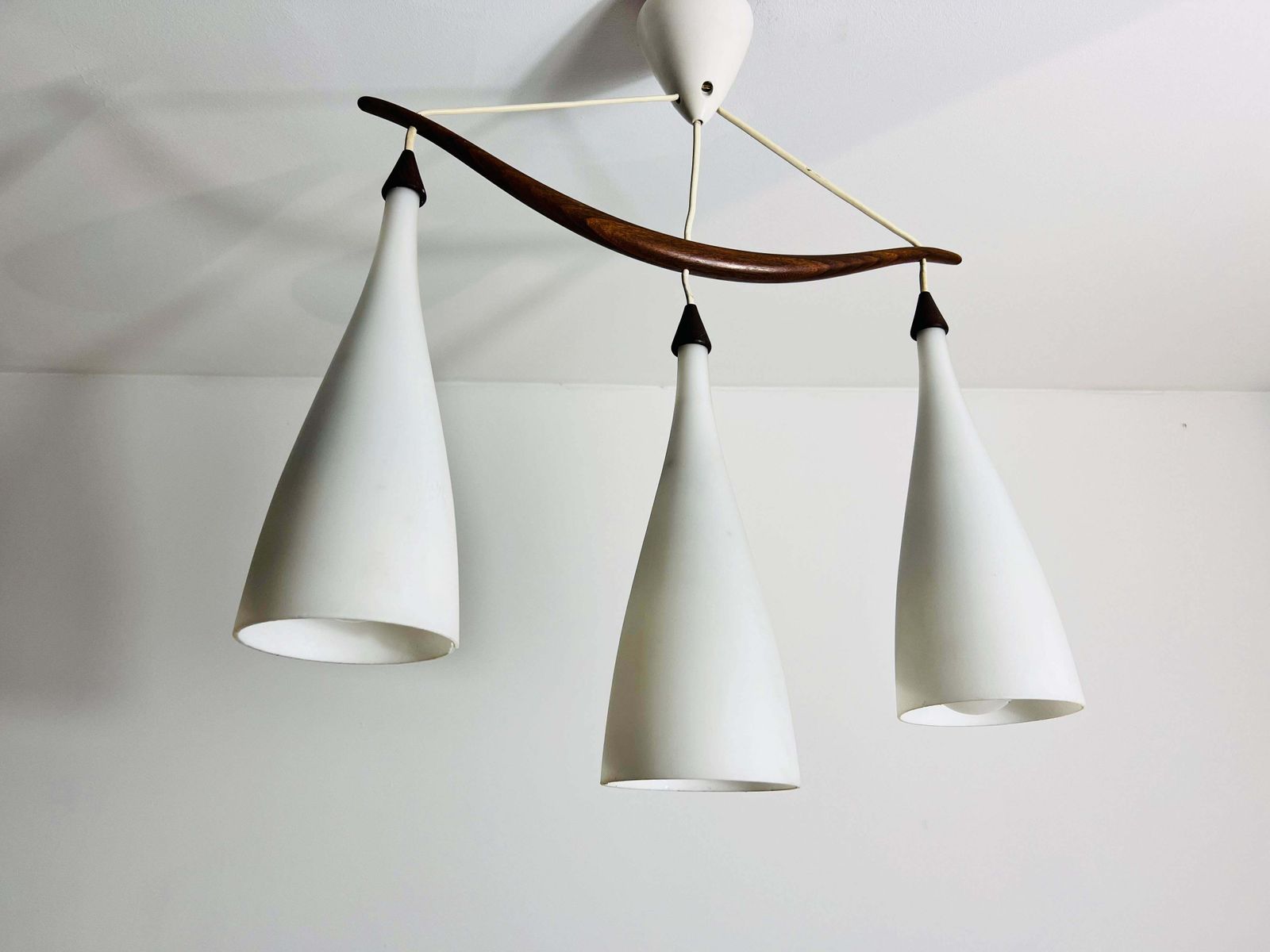 Teak And Opal Glass Pendant Lamp By Uno & östen Kristiansson For Luxus Sweden photo vinterior