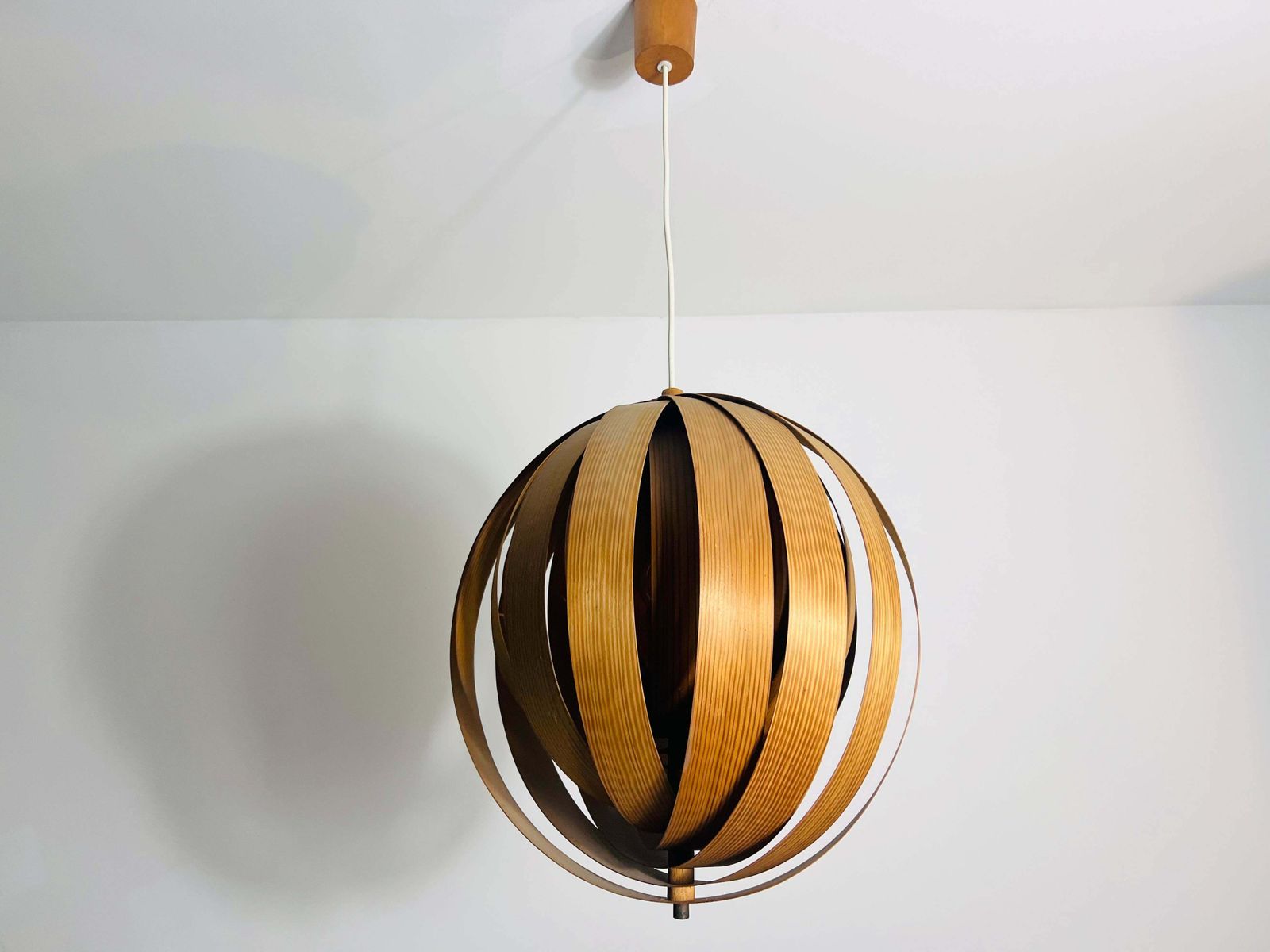 Mid Century Wooden Pendant Lamp By Hans Agne Jakobsson, Sweden, 1960s photo for sale