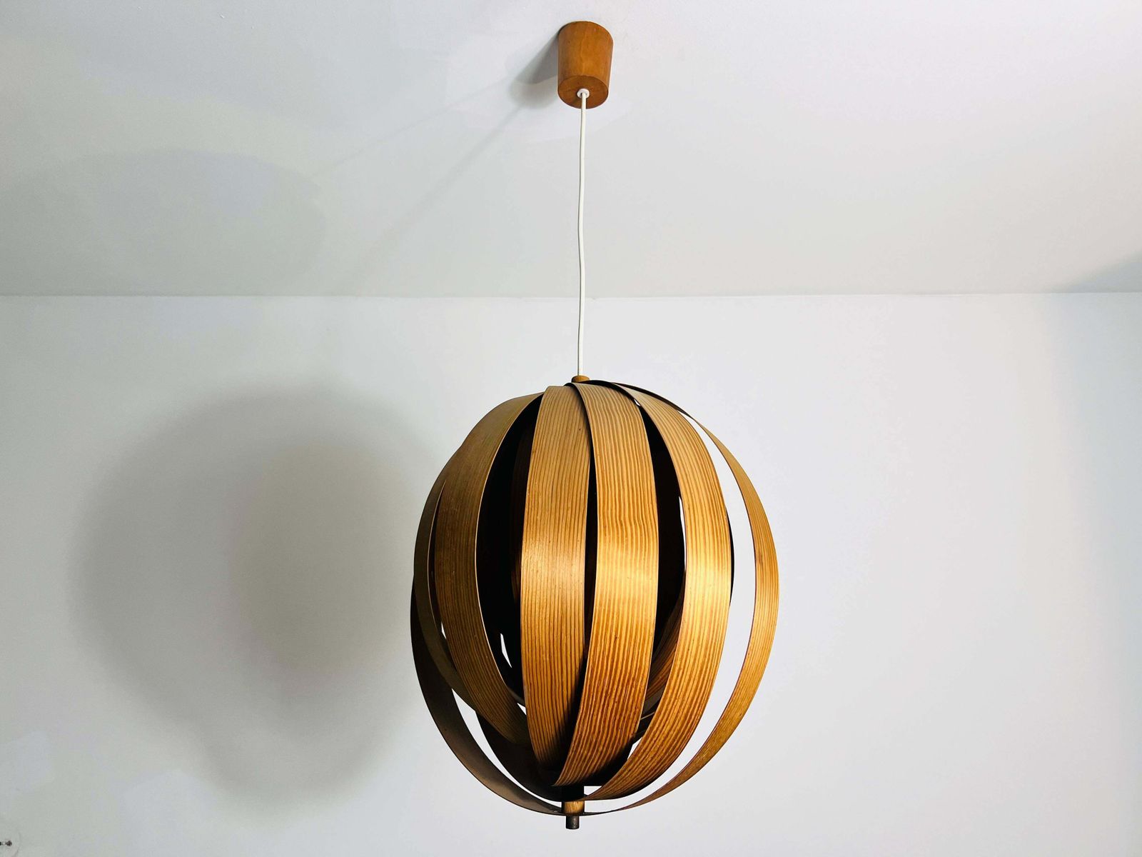 Mid Century Wooden Pendant Lamp By Hans Agne Jakobsson, Sweden, 1960s photo 1135.0