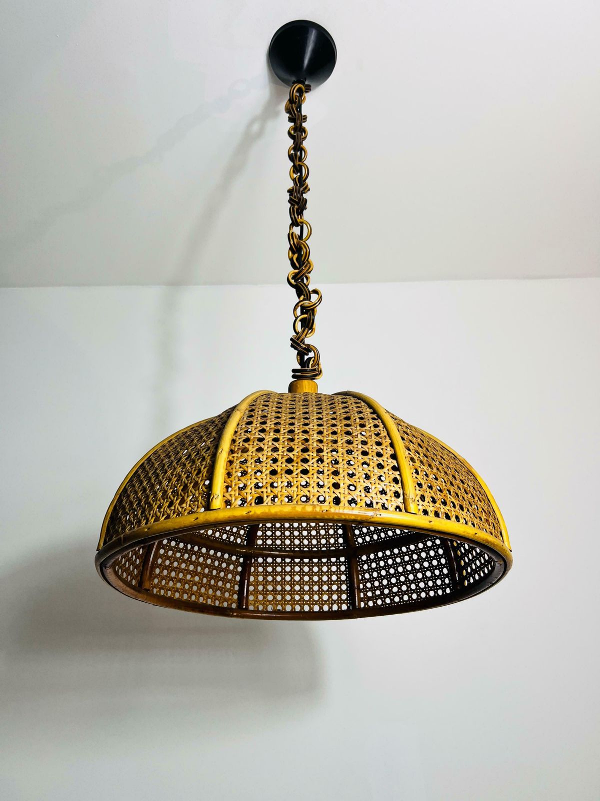 Midcentury Wooden Bamboo Pendant Lamp, Italy, 1960s photo 567.0