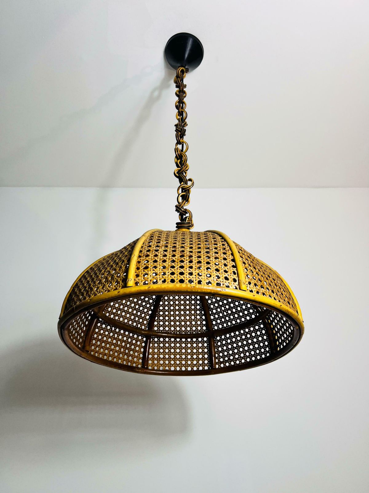 Midcentury Wooden Bamboo Pendant Lamp, Italy, 1960s photo buy