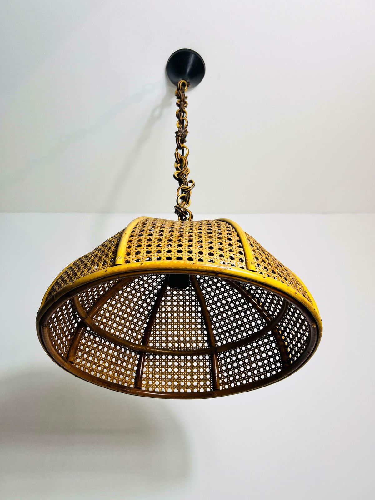 photo furniture Midcentury Wooden Bamboo Pendant Lamp, Italy, 1960s