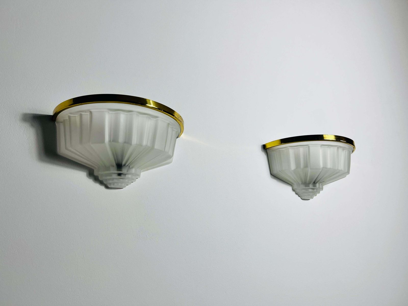 Pair Of French Brass And Aluminium Art Deco Sconces, France, 1940s photo vintage