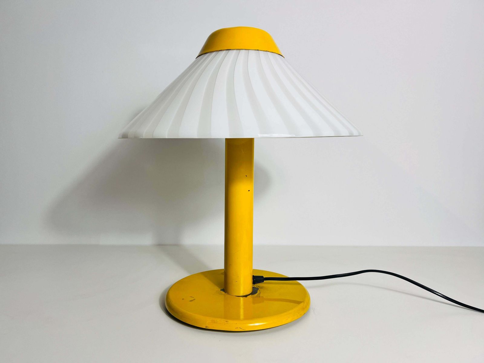 Heavy Yellow Metal And Glass Table Lamp, 1960s, Italy photo furniture