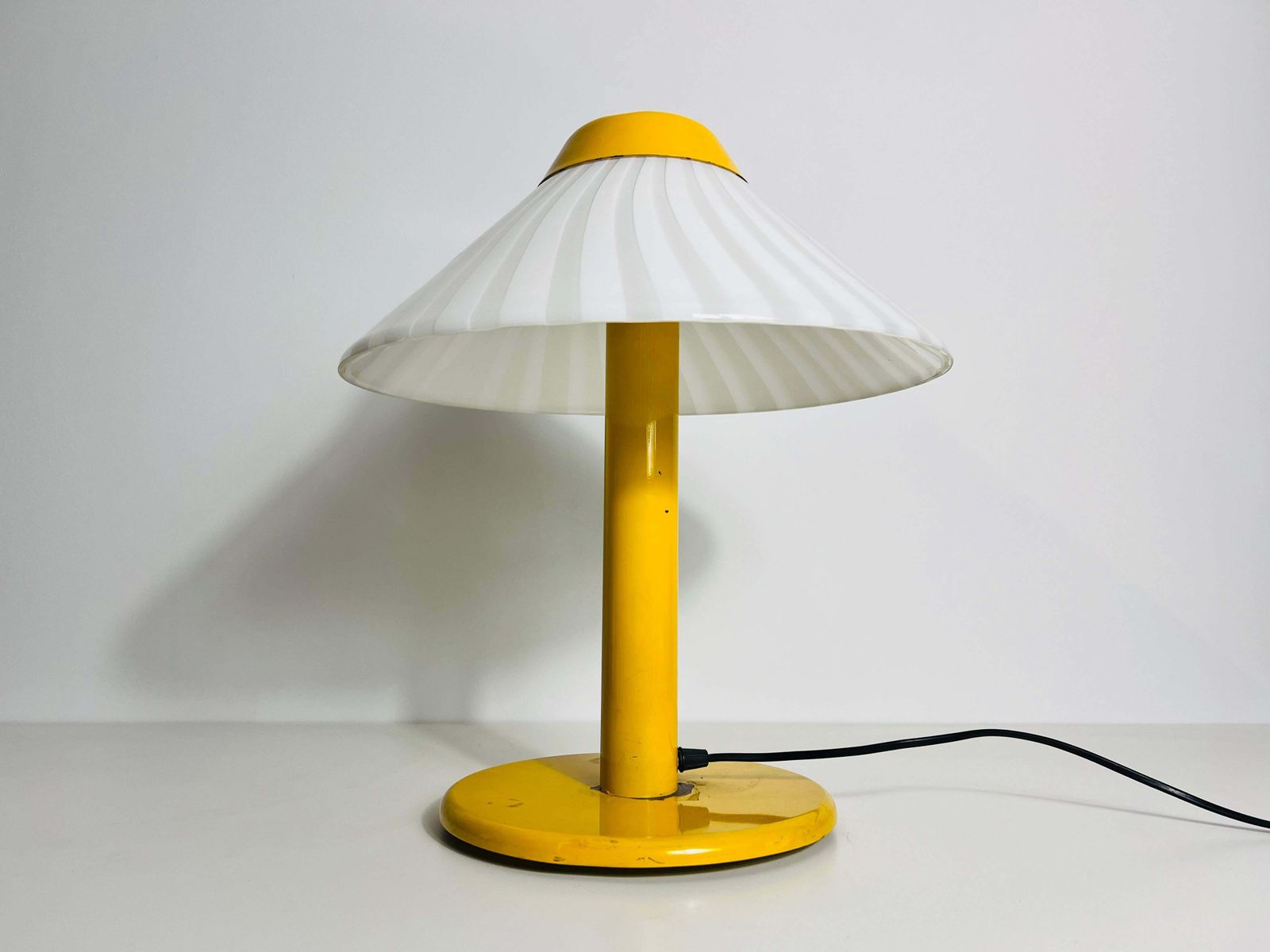 Heavy Yellow Metal And Glass Table Lamp, 1960s, Italy photo Lighting