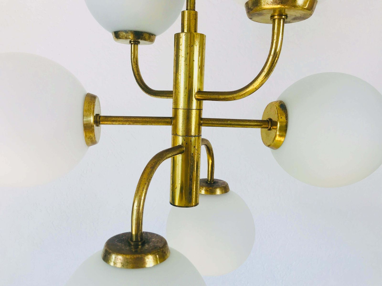 Exceptional Mid Century Modern Brass Kaiser 6 Arm Space Age Chandelier, 1960s photo 2090.0