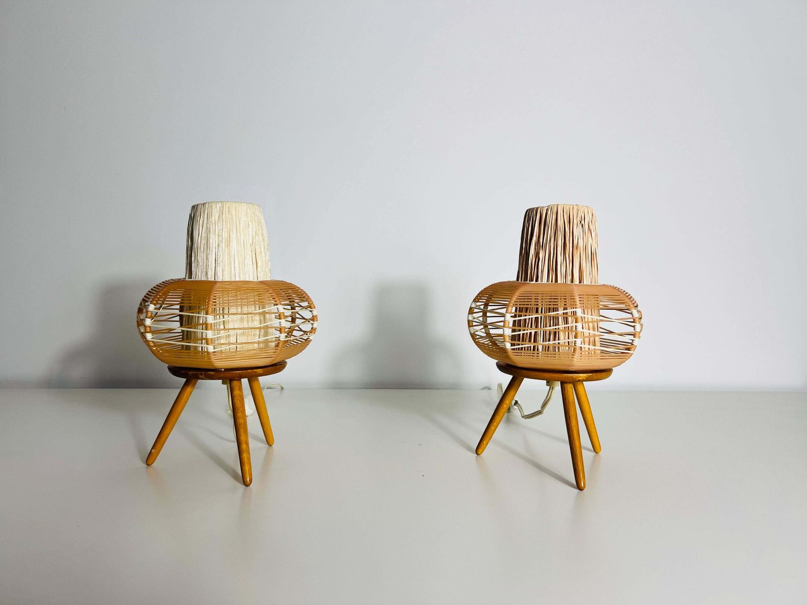 Pair Of Wooden Table Lamps, Circa 1970 photo for sale