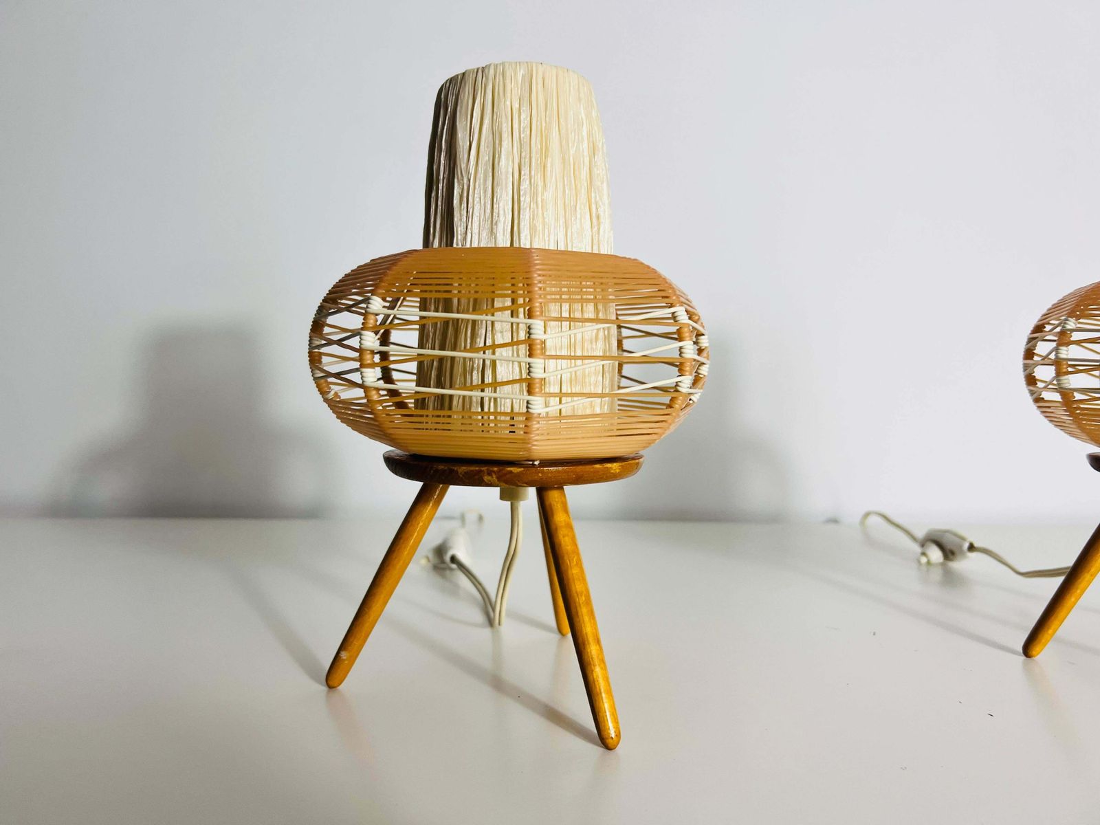 Pair Of Wooden Table Lamps, Circa 1970 photo vintage