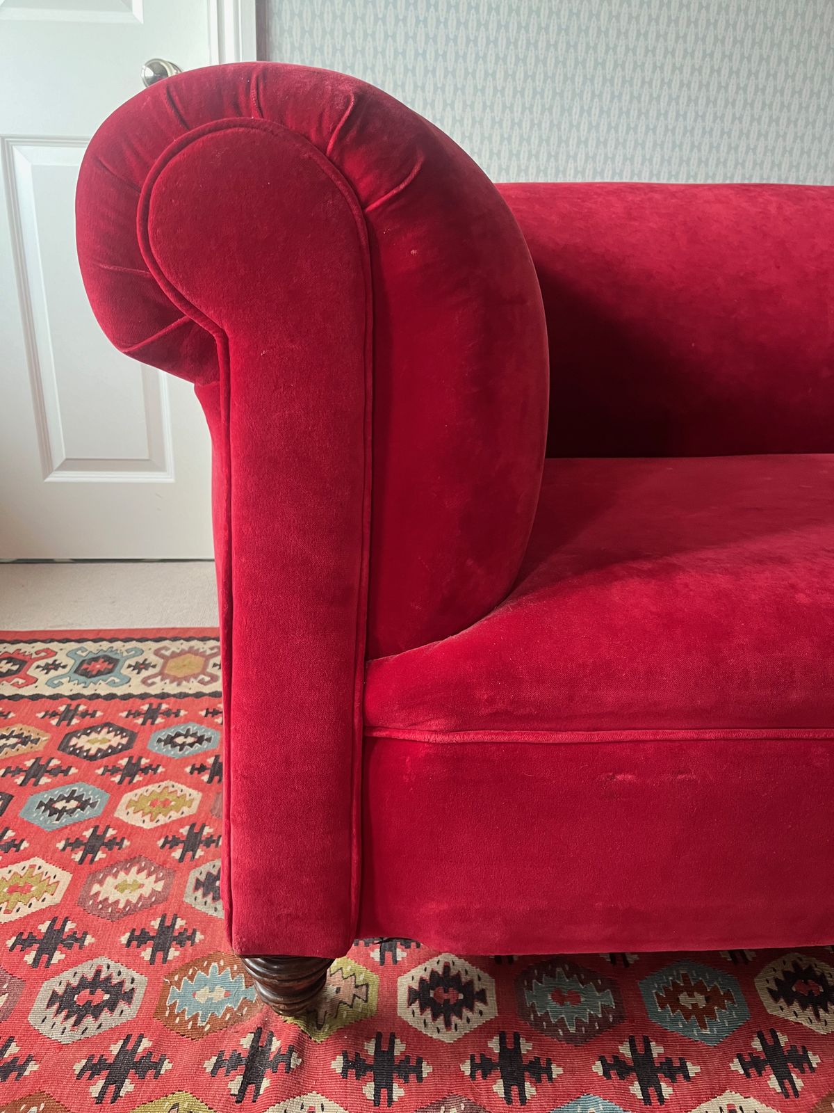 Restored Red Velvet Antique Chesterfield Style 3 To 4 Seater Sofa photo furniture