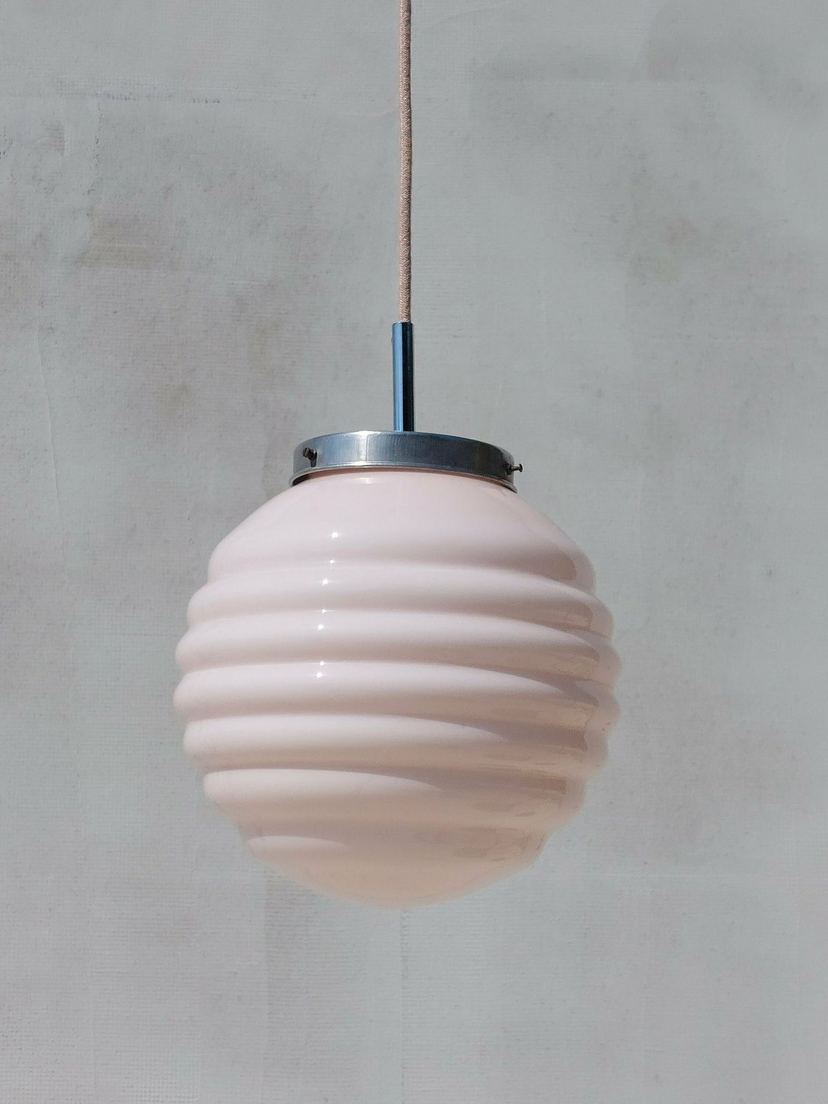 Art Deco Chandelier / Art Deco/ Art Deco Pendant Light/Soft Pink Sphere Globe/ Vintage Italian Lighting /Vintage Ceiling Lamp / Italy /50's photo furniture