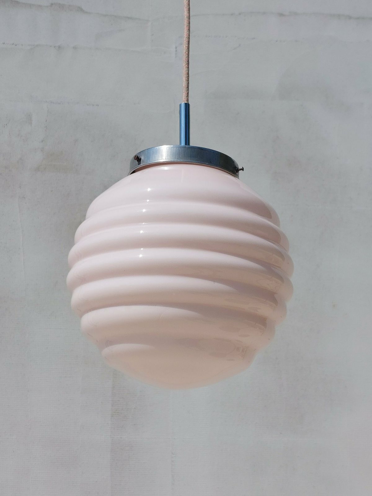 Art Deco Chandelier / Art Deco/ Art Deco Pendant Light/Soft Pink Sphere Globe/ Vintage Italian Lighting /Vintage Ceiling Lamp / Italy /50's photo buy