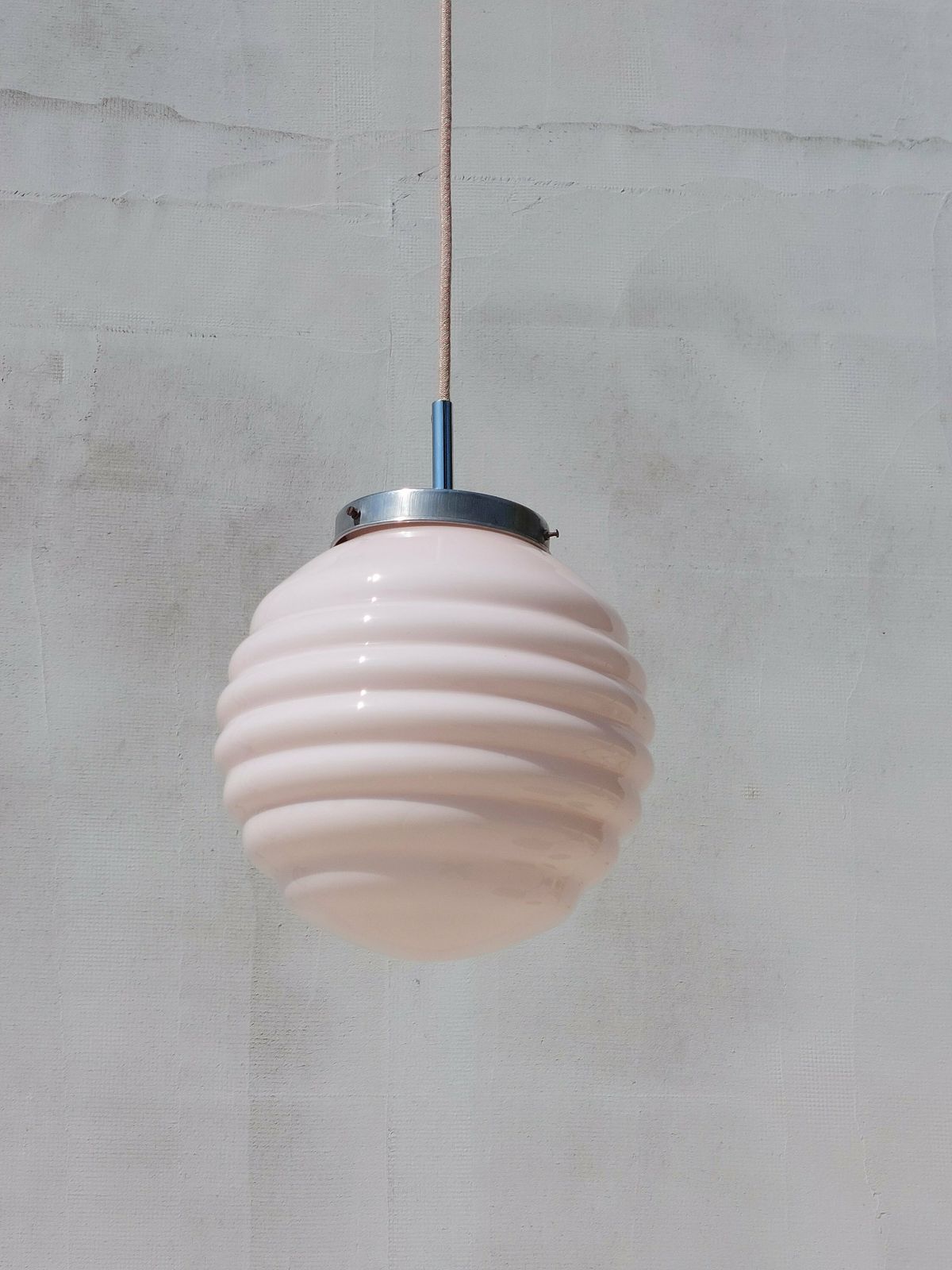 Art Deco Chandelier / Art Deco/ Art Deco Pendant Light/Soft Pink Sphere Globe/ Vintage Italian Lighting /Vintage Ceiling Lamp / Italy /50's photo vintage