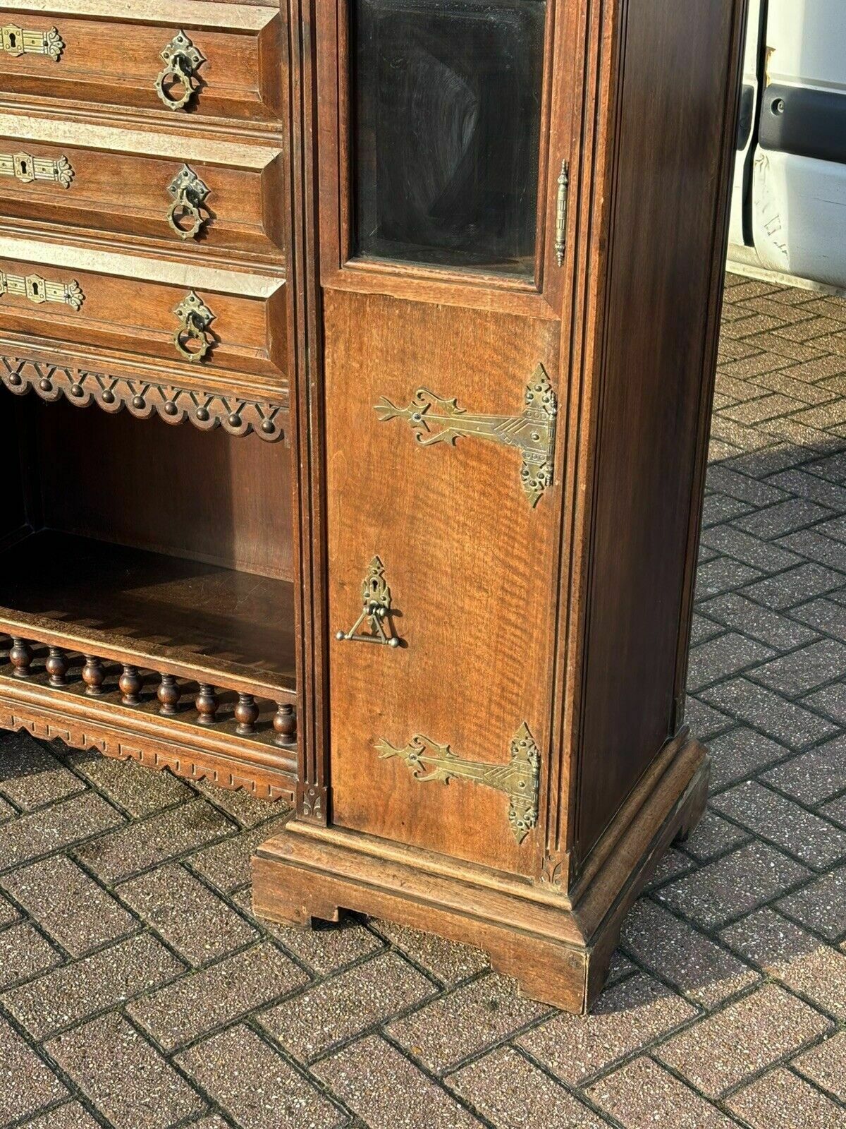 Arts & Crafts French Walnut Bookcase / Cupboard With Fitted Shelves & Drawers photo 955.0