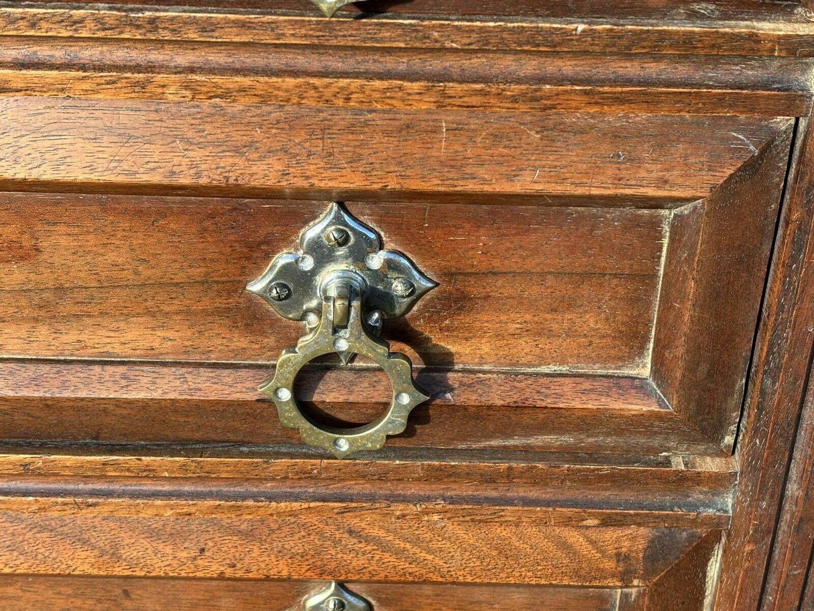 photo buy Arts & Crafts French Walnut Bookcase / Cupboard With Fitted Shelves & Drawers