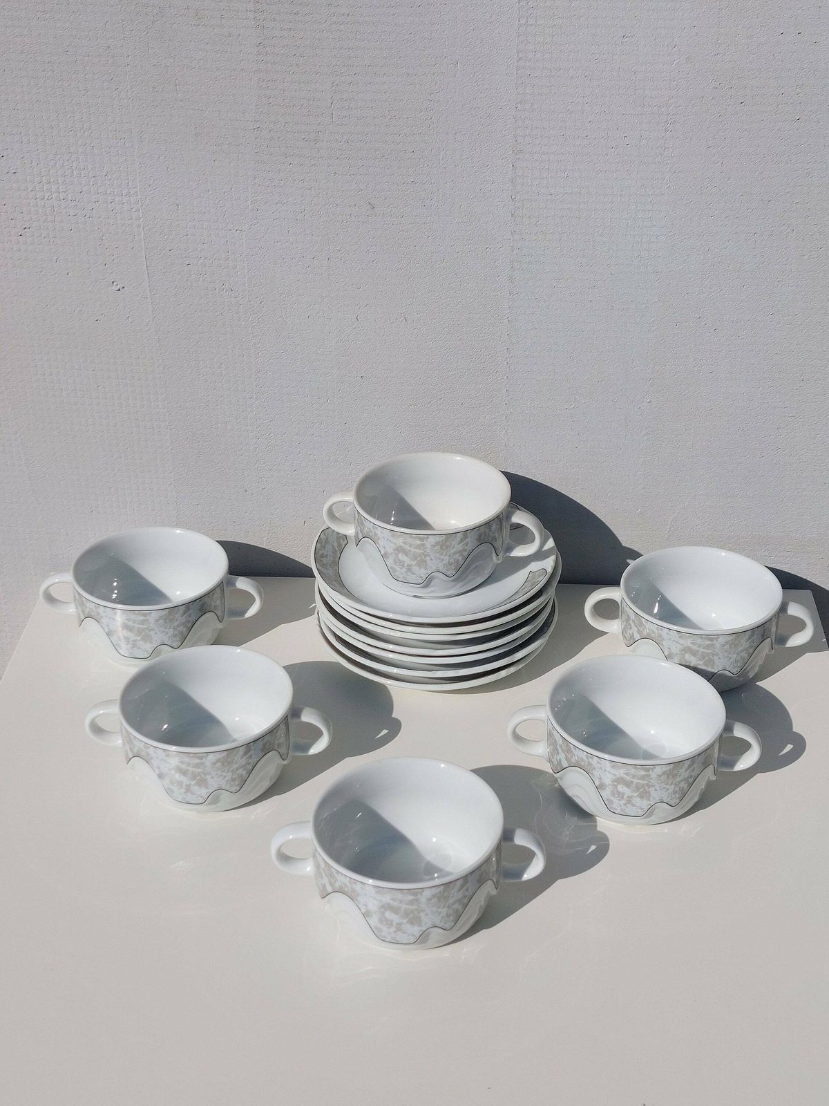Vintage Soup Bowls With Saucher / Retro Soup Bowls With Saucher / Set Of 6 / Mcm Soup Bowls / Vintage Kitchen / Czech Republic / 80's photo vinterior