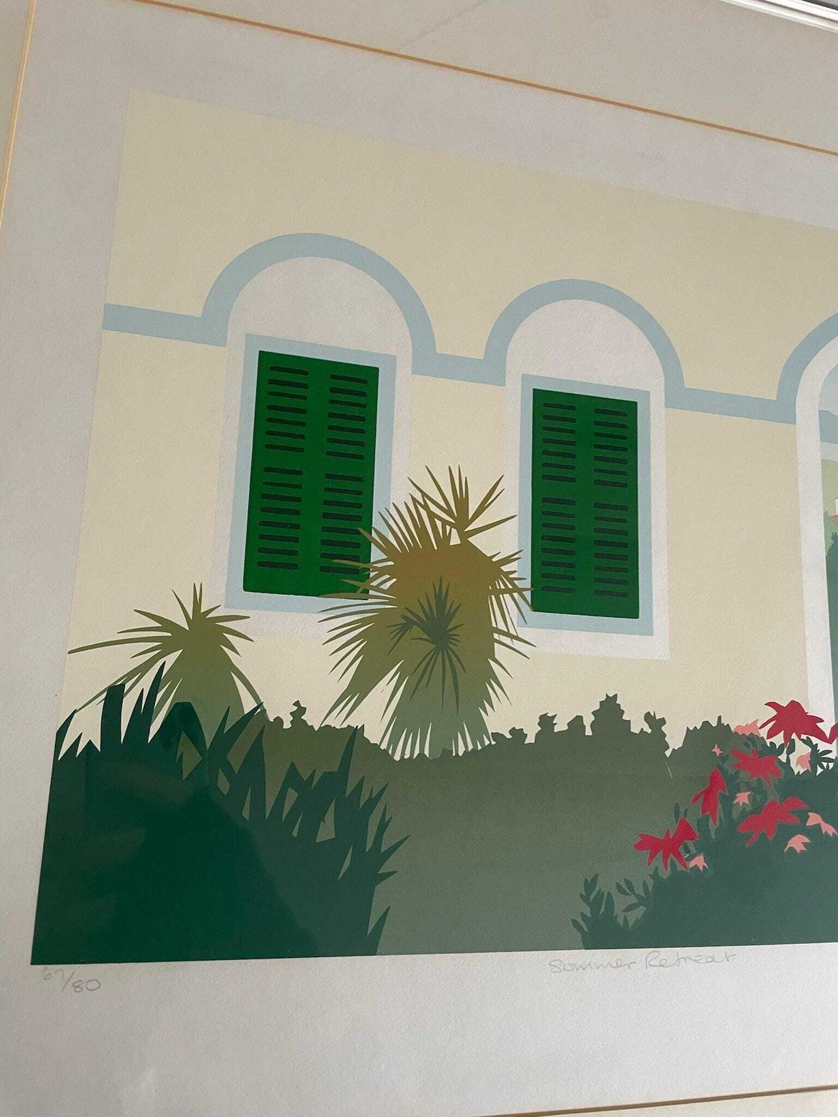 Vintage Screen Print Summer Retreat By Veronica Charlesworth Scenery Green Flowers photo buy