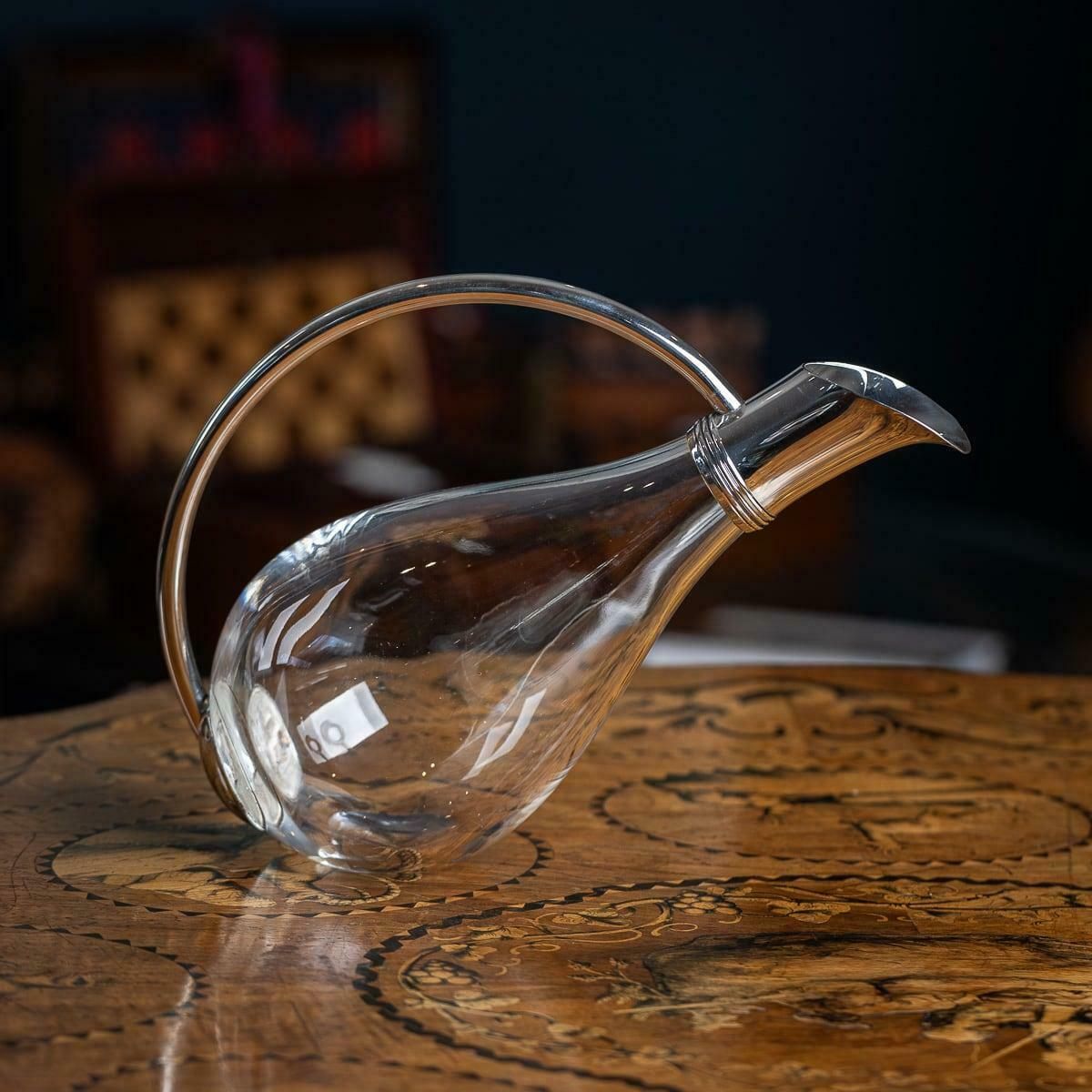 Modern 21st Century British Solid Silver Mounted Glass Wine Jug, Asprey C.2004 photo furniture