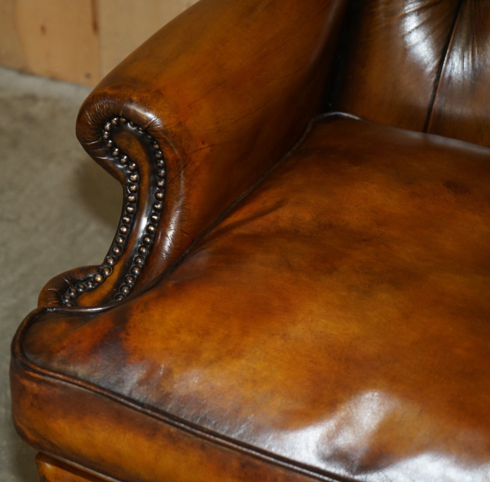 Fine Restored William Morris Chesterfield Tufted Wingback Brown Leather Armchair photo vintage