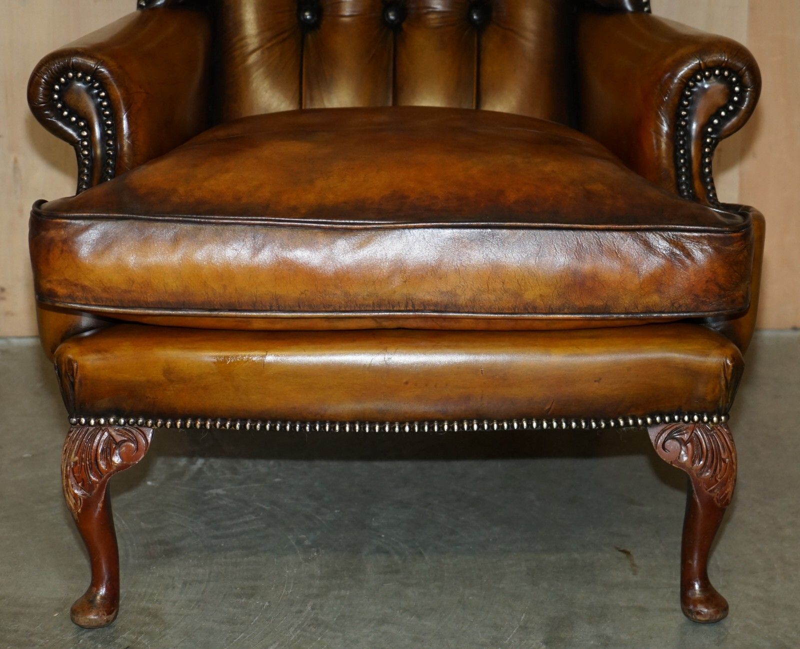 photo furniture Fine Restored William Morris Chesterfield Tufted Wingback Brown Leather Armchair