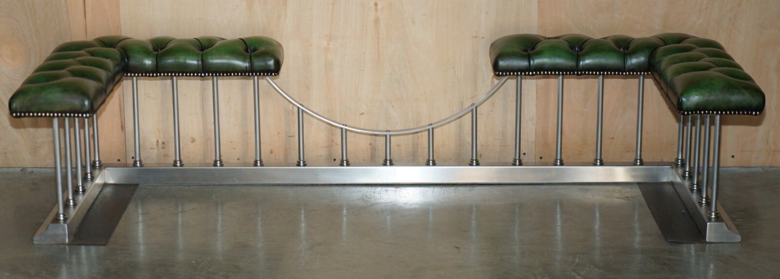 photo buy Large 188cm Wide Vintage Chromed Regency Green Leather Chesterfield Club Fender