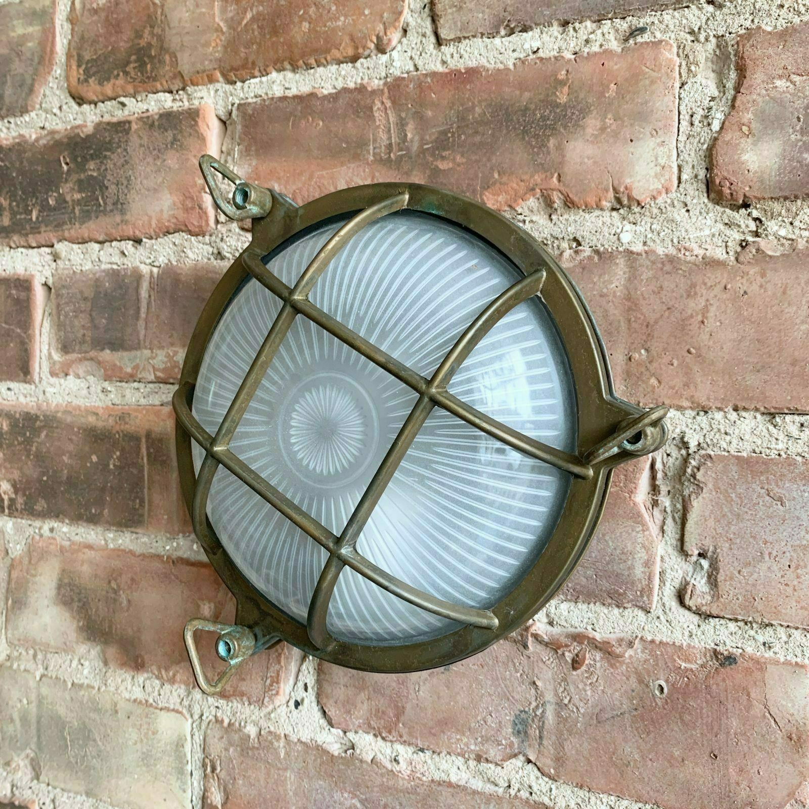photo furniture Contemporary Large Aged Brass Round Bulk Head Wall Light
