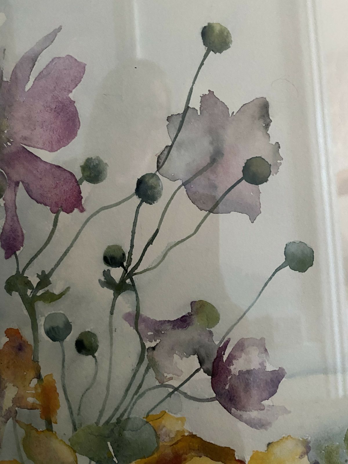 Large Watercolour Painting Of Flowers And Shells photo vintage
