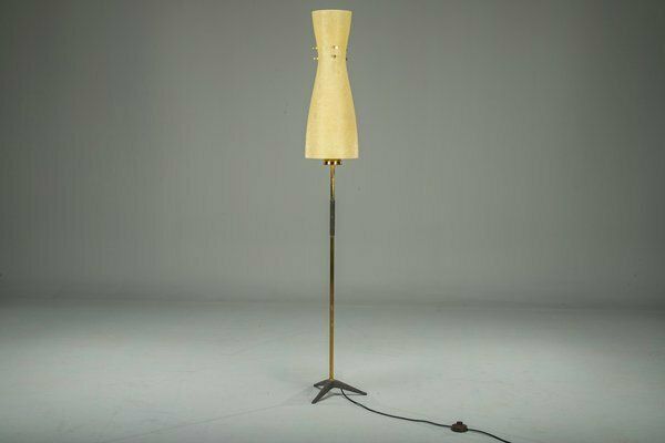 Vintage Floor Filigree Lamp With Fiberglass Shade, Germany, 1950s