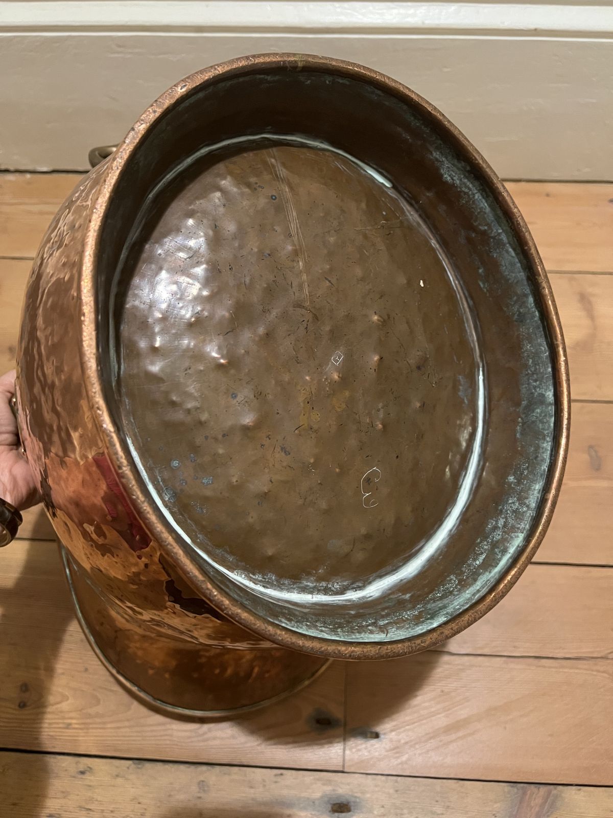 Victorian Era Hammered Copper Helmet Coal Bucket photo furniture