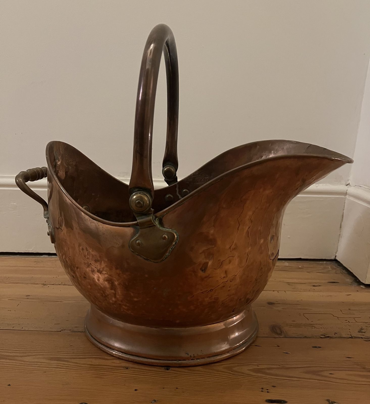 photo furniture Victorian Era Hammered Copper Helmet Coal Bucket