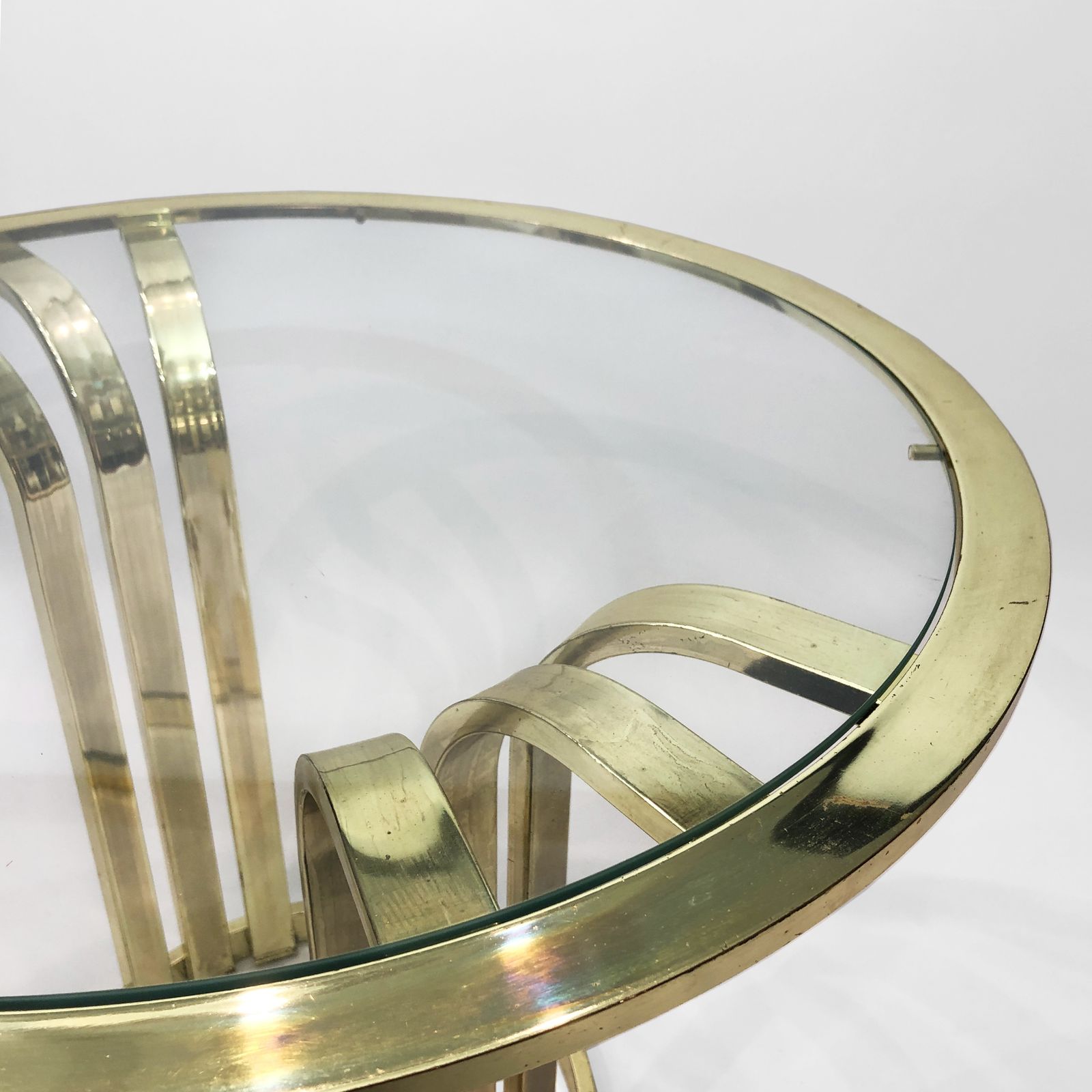 photo for sale Brass Plated Art Deco Style Side Table 1970s Glamour Gatsby
