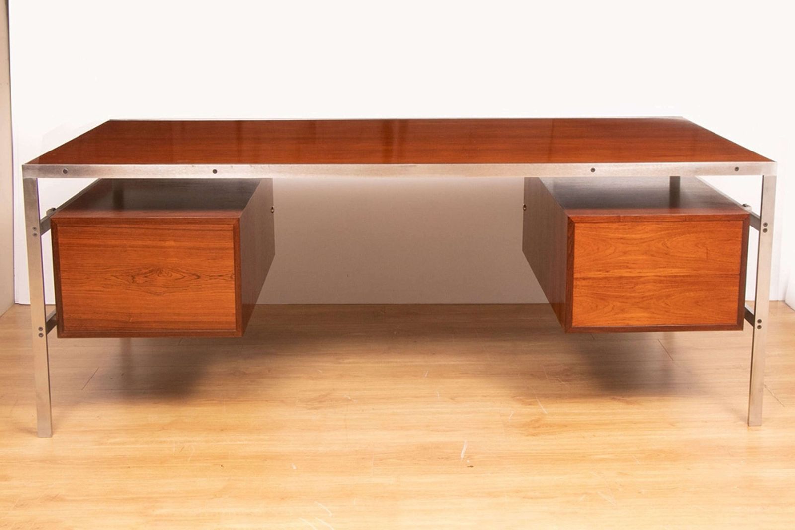 Preben Fabricius And Jorgen Kastholm Chrome And Rosewood Desk By Bo Ex photo for sale