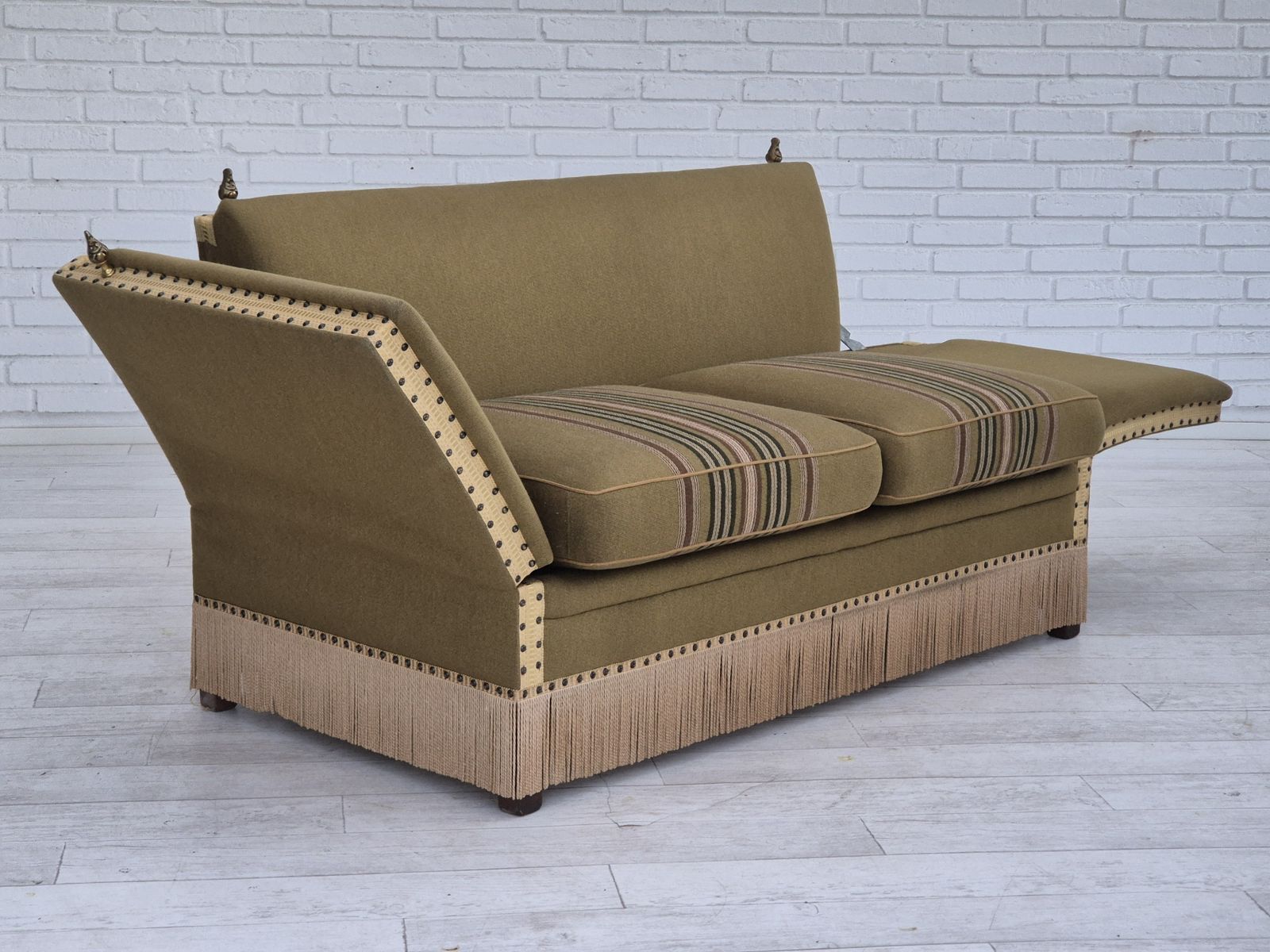 1960s, Danish Velour 2 Seater Drop Arm Sofa, Wool, Original Condition. photo buy