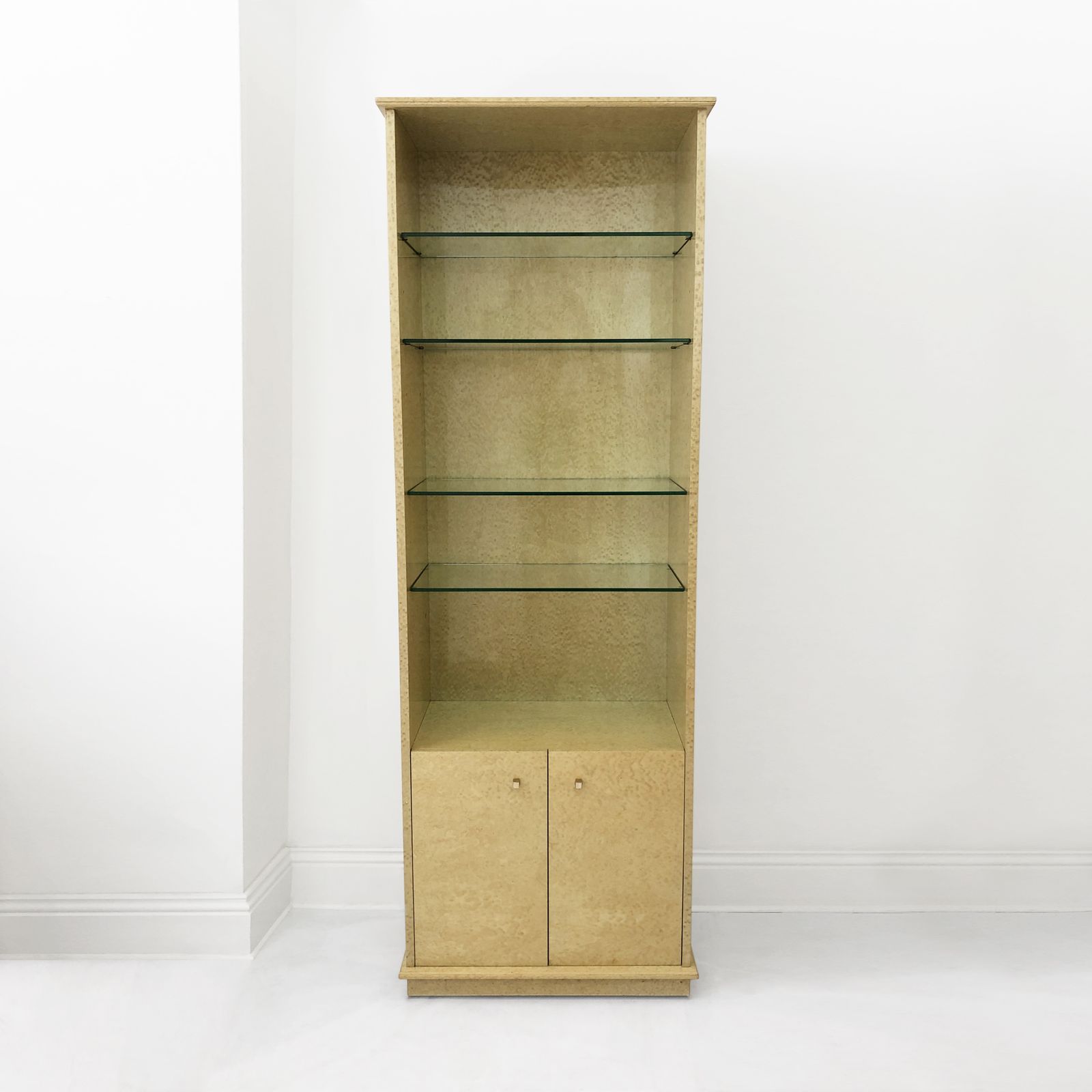 Studio Smania Tall Lacquered Maple Burl Display Cabinet 1970s Glass Brass Memphis Milano Style 1980s Vintage photo for sale