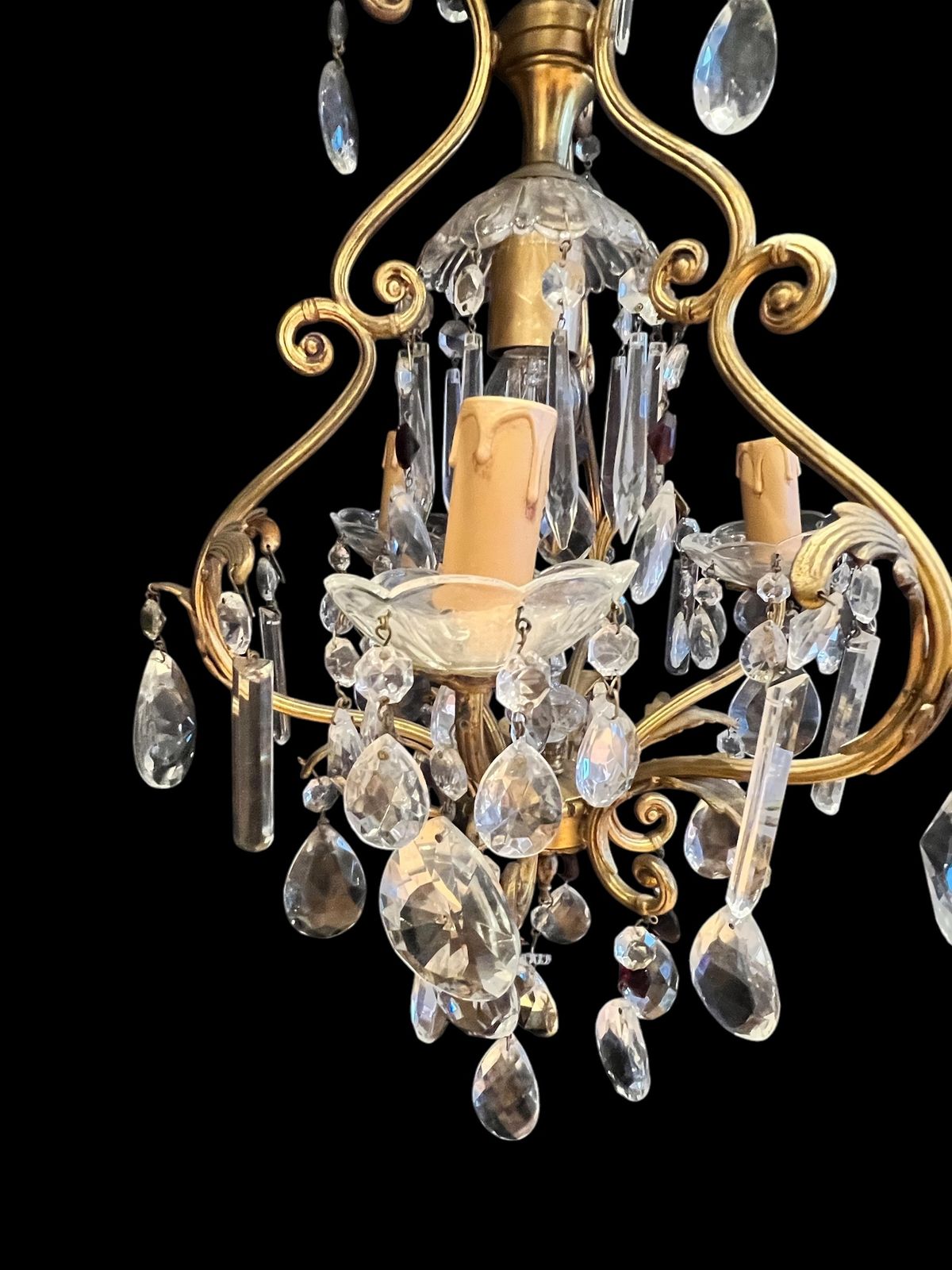 photo furniture A Pair Of Gilt Florentine Four Light Antique Crystal Chandeliers