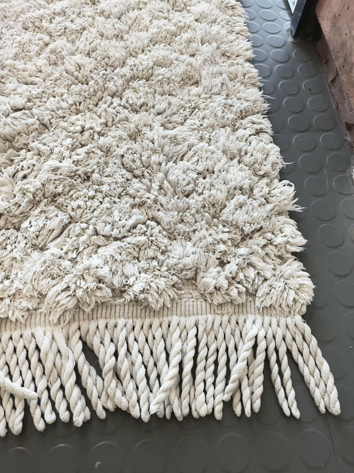 Vintage Off White Diamond Shapes Cotton Rug Scandinavian Midcentury Berber Style photo for sale