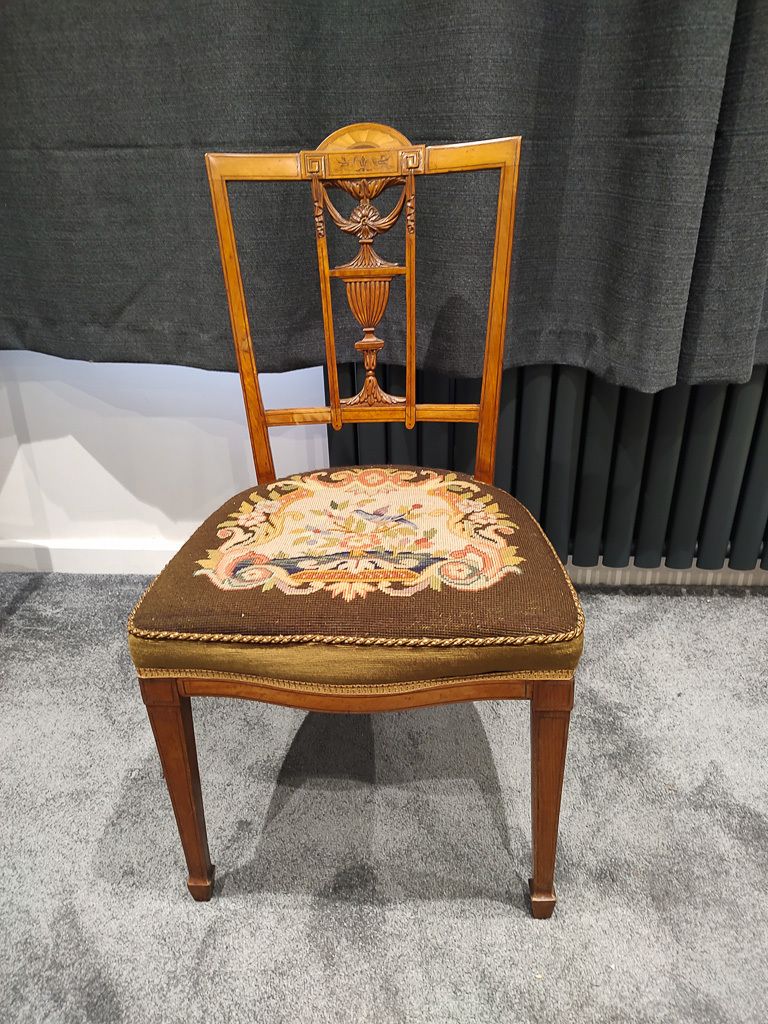 Stunning Pair Of Sheraton Revival Salon Chairs In Solid Satinwood photo furniture