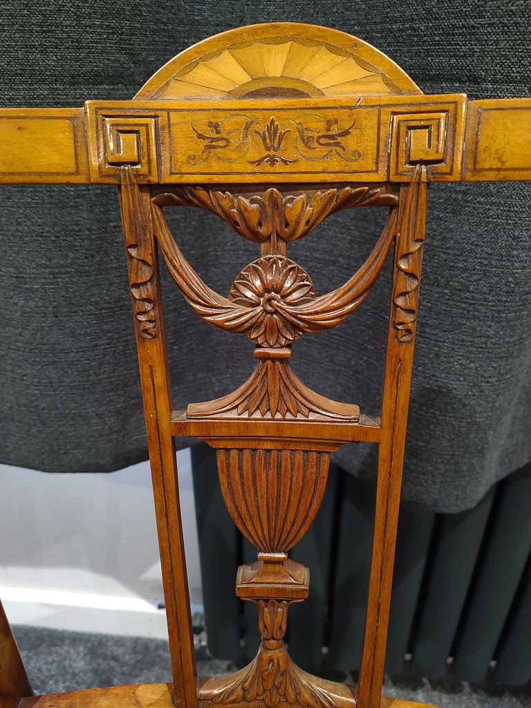 Stunning Pair Of Sheraton Revival Salon Chairs In Solid Satinwood photo Furniture
