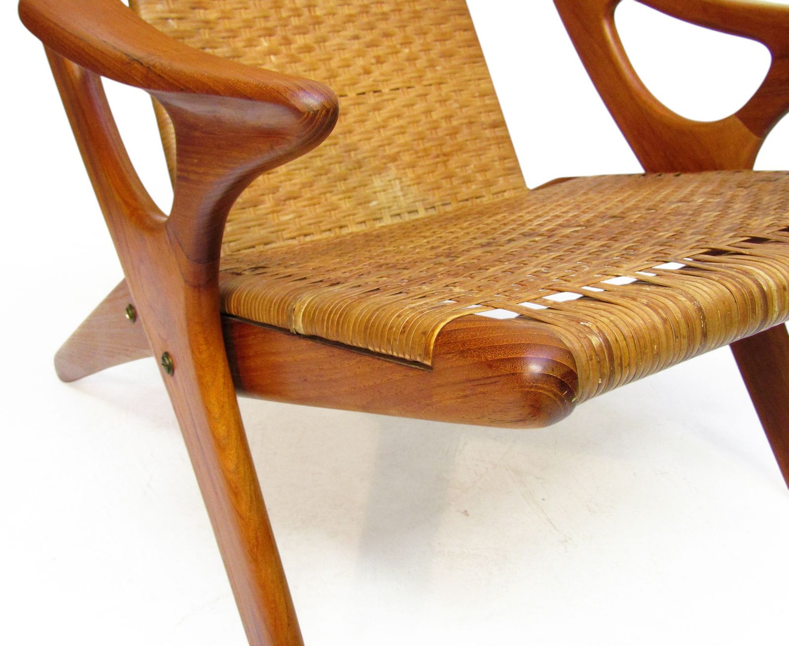 photo buy 1950s Danish "Model 300" Lounge Chair In Teak & Cane By Arne Hovmand Olsen