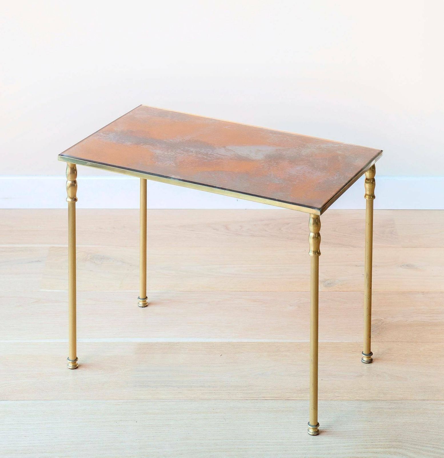 Brass Side Table With Glass Tabletop, Hollywood Regency, Rectangle Coffee Table, 1960s Design, Mid Century Golden Console Table