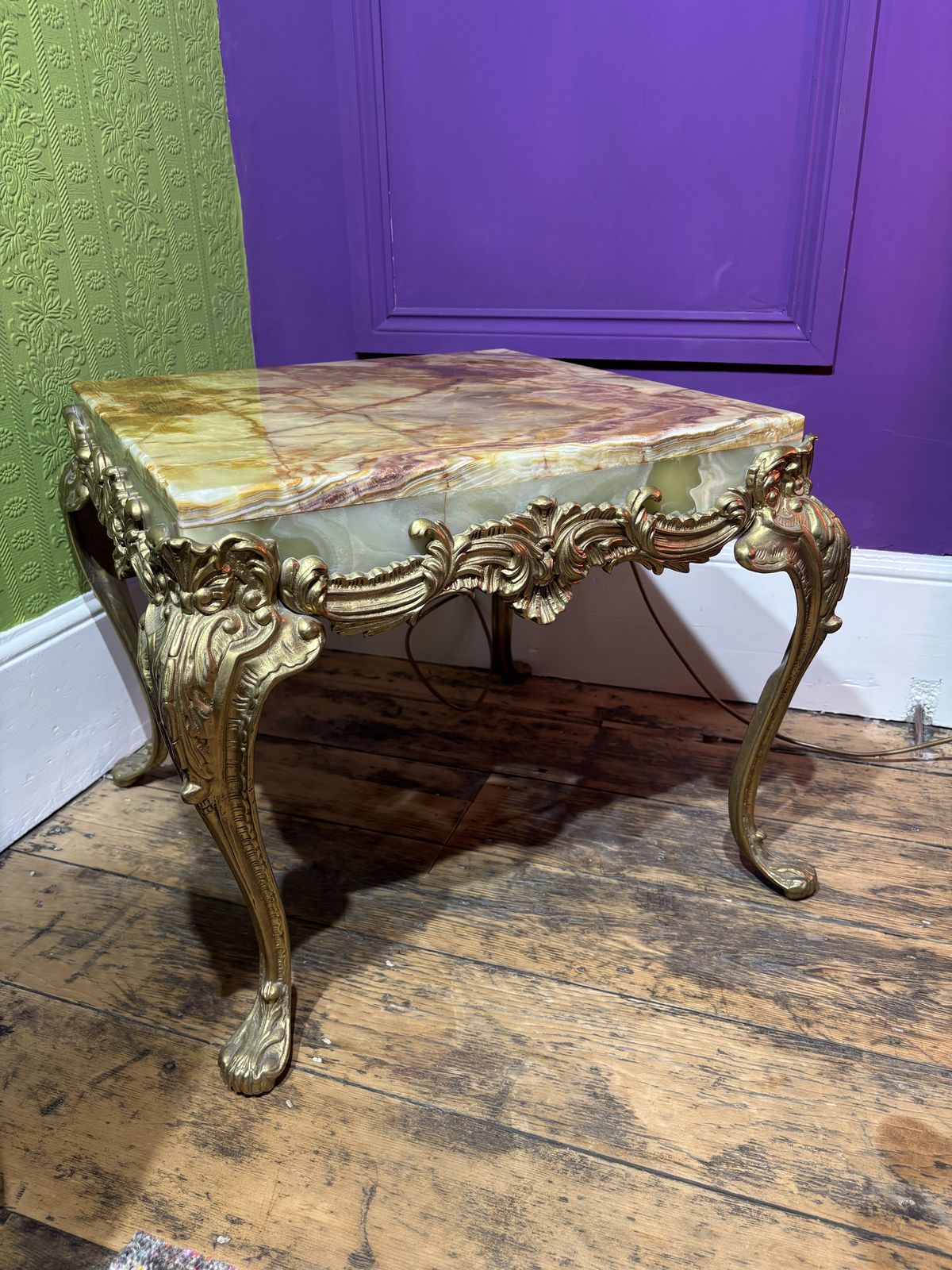 Mid Century Italian Marble Topped And Brass Side Table
