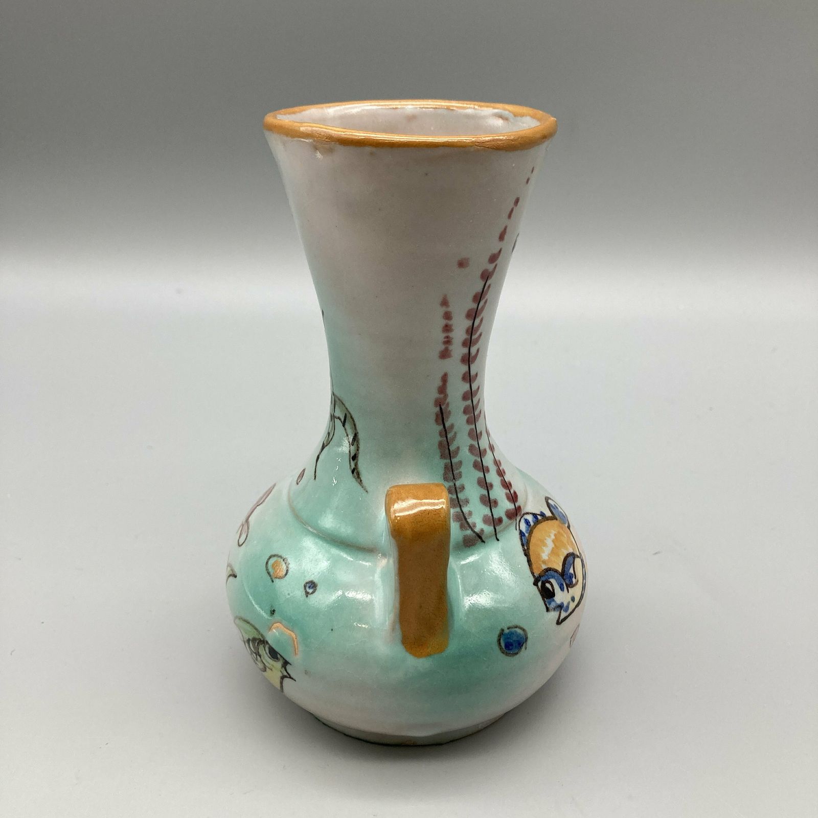 Matteo Di Lieto Italian Studio Pottery Vase 1950s Hand Painted Fish And Sea Life Mid Century Design photo buy