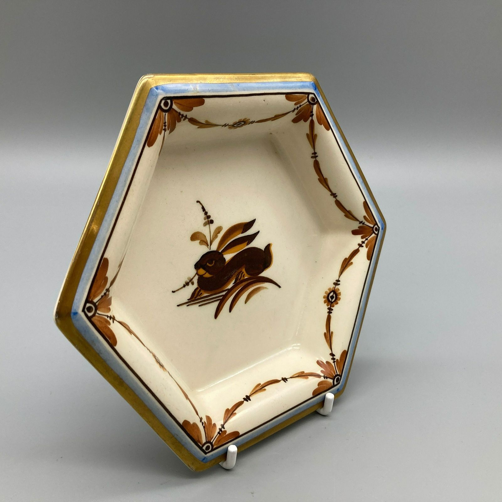 Royal Copenhagen Alumina Porcelain Hexagonal Hand Painted Dish Antique Beehive Mark With Hare Rabbit Design Made In Denmark photo 50.0