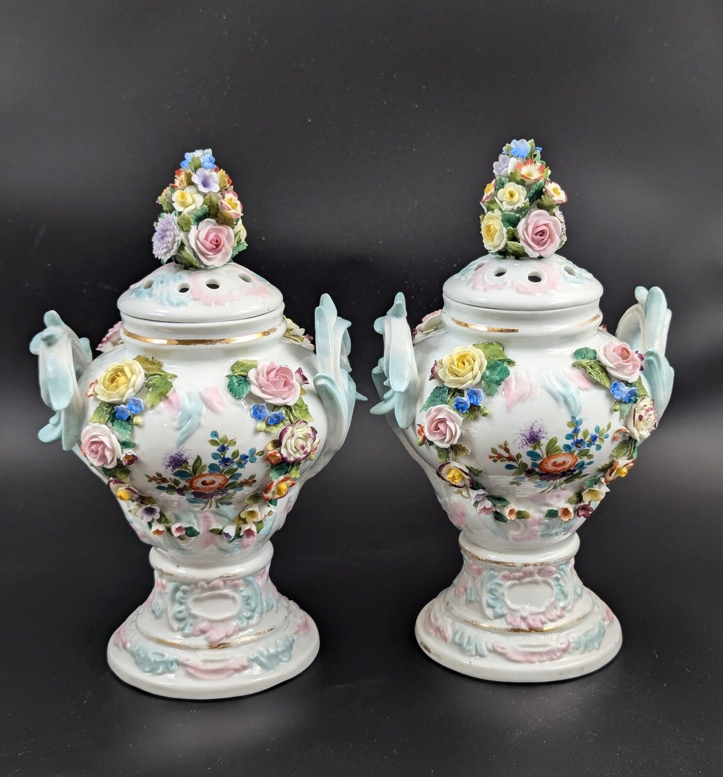 Sitzendorf Porcelain Potpourri Vases, Dresden, C. 1885 photo 600.0